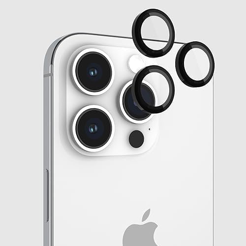 Pelican Protector de lente de cámara con anillos de aluminio para iPhone 15 Pro Max/ 15 Pro - Cristal templado 9H - Duradero, antirayaduras, antirrotura, visión HD con disparo nocturno - Negro