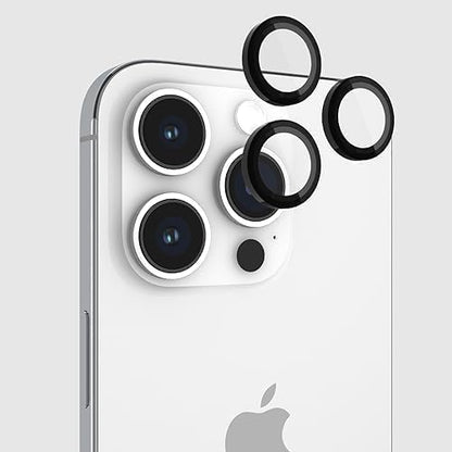 Pelican Protector de lente de cámara con anillos de aluminio para iPhone 15 Pro Max/ 15 Pro - Cristal templado 9H - Duradero, antirayaduras, antirrotura, visión HD con disparo nocturno - Negro