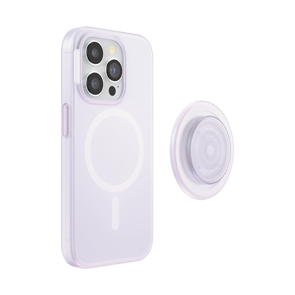 PopSockets - Funda para iPhone 15 Pro con Agarre Redondo para teléfono Compatible con MagSafe, Funda para teléfono iPhone 15 Pro, Compatible con Carga inalámbrica, Color Blanco opalescente