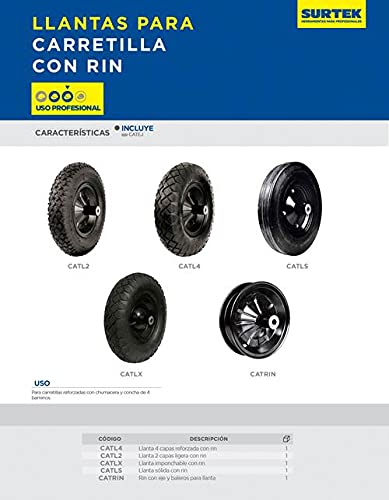 Surtek CATLS Llanta sólida de caucho de 14" con rin para carretilla