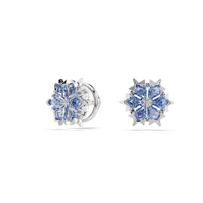 Swarovski Aretes de botón Magic, Copo de nieve, Azules, Baño de rodio