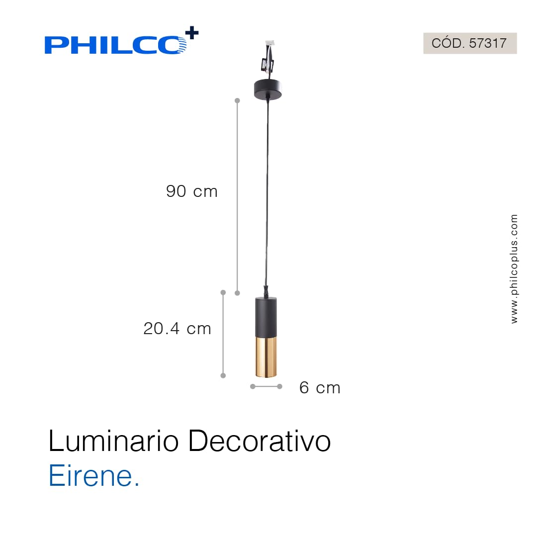 Philco Luminario Decorativo Eirene. Potencia 7 W, Temperatura de color: 3,000K, luz cálida, vida útil de 30,000 horas, cable suspensión de 1 metro