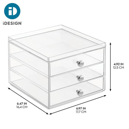 InterDesign Drawers Organizador de maquillaje con 3 cajones, Plástico transparente
