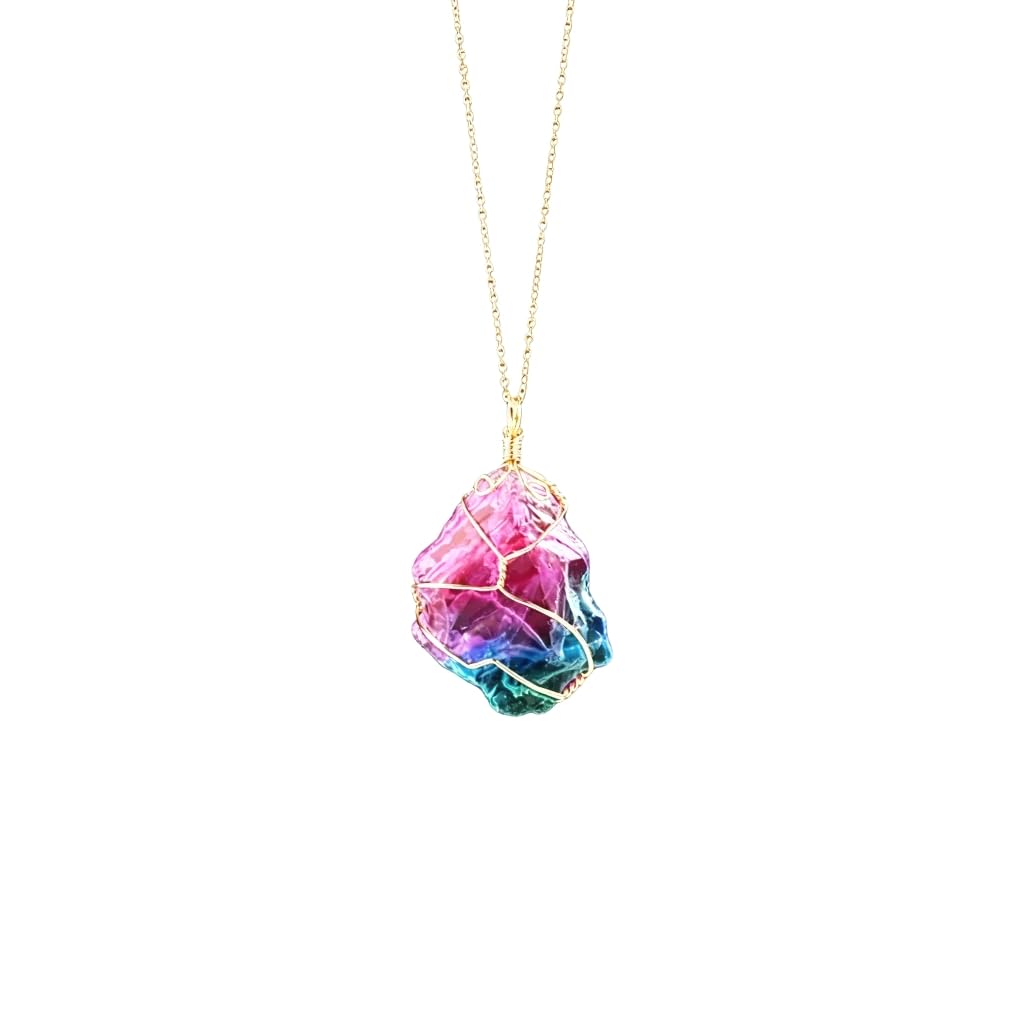 XYPHIELLE Collar de Siete Cristales Naturales para Mujer, Dije de Piedras del Chakra en Alambre, Joyería Boho Artesanal, Regalo de Equilibrio y Suerte