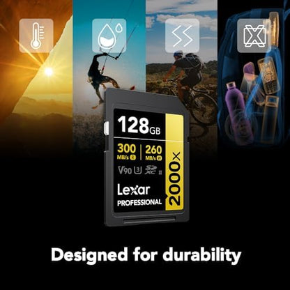 Lexar Tarjeta Profesional 2000x 128GB SDXC UHS-II, hasta 300MB/s de Lectura, para cámaras de vídeo Cine (LSD2000128G-BNNNU)