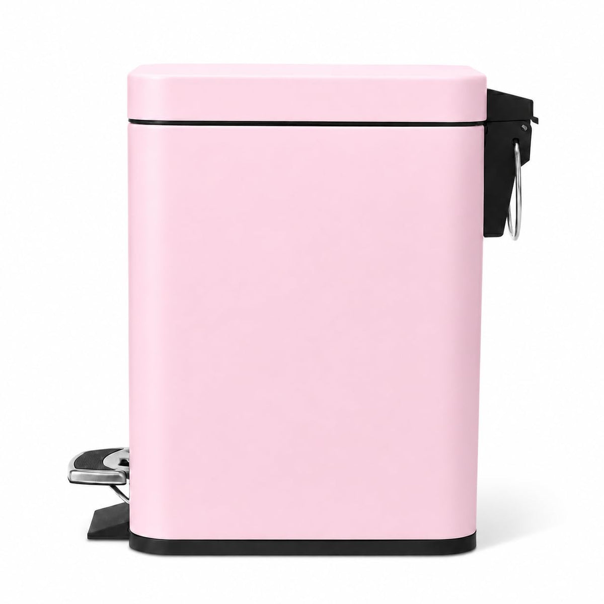Home Zone Living - cubeta de basura pequeño de 1.3 galones con tapa y pedal, papelera de acero inoxidable con diseño delgado para el hogar y la oficina, color rosa mate, 5 litros
