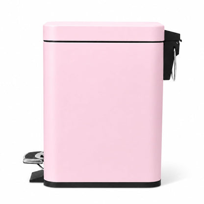 Home Zone Living - cubeta de basura pequeño de 1.3 galones con tapa y pedal, papelera de acero inoxidable con diseño delgado para el hogar y la oficina, color rosa mate, 5 litros
