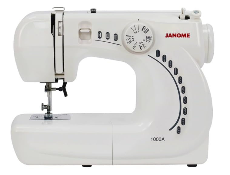 Janome 1000A Máquina de Coser Mecánica Portátil, 6 Puntadas, Ojal en 4 Pasos y Brazo Libre – Ideal para Principiantes y Mezclilla