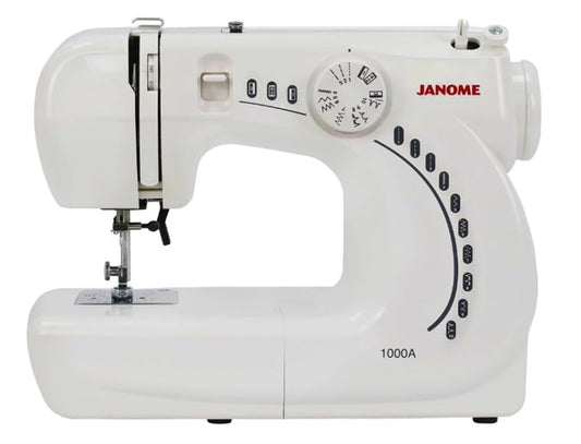 Janome 1000A Máquina de Coser Mecánica Portátil, 6 Puntadas, Ojal en 4 Pasos y Brazo Libre – Ideal para Principiantes y Mezclilla