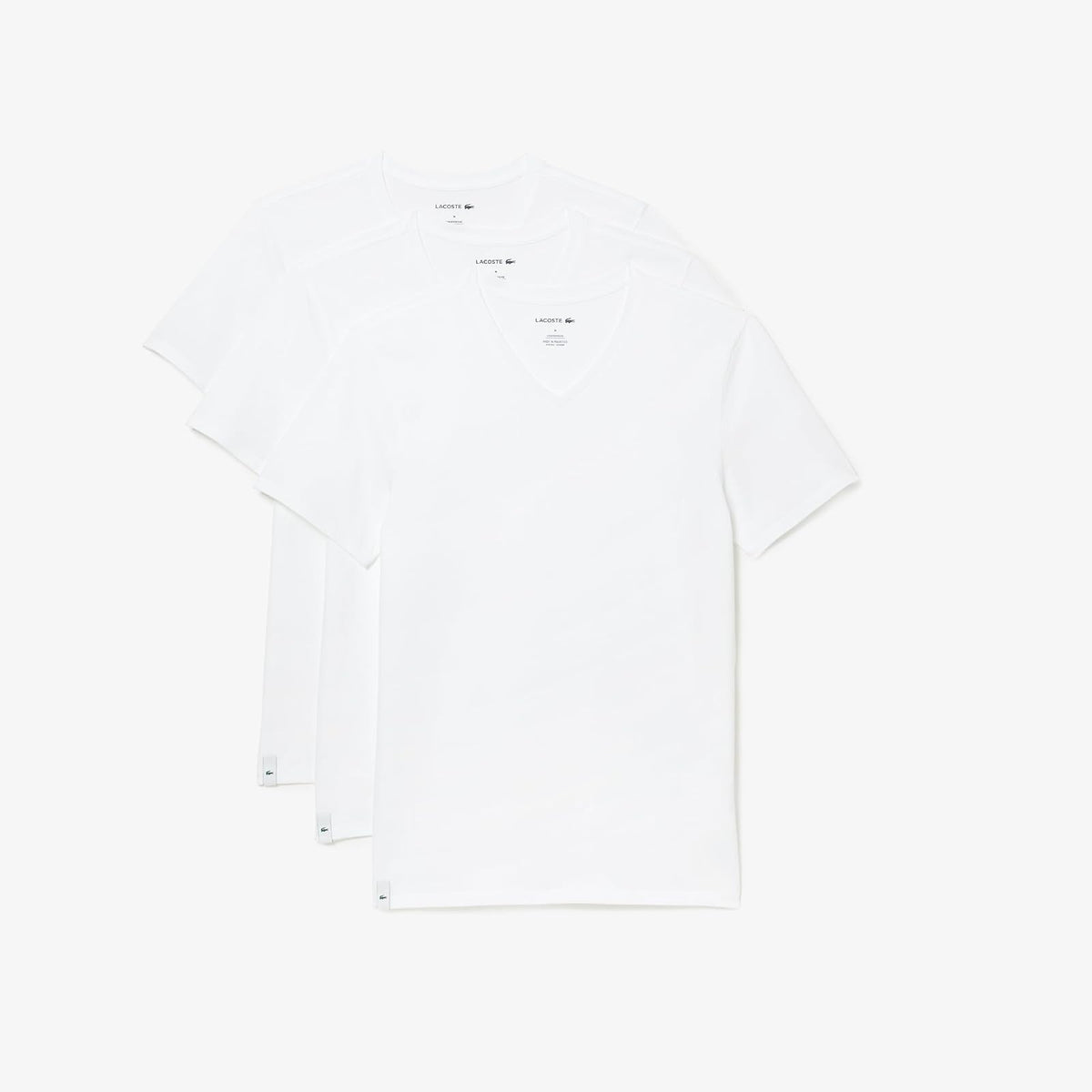 Lacoste Essentials - Paquete de 3 Camisetas 100% algodón de Ajuste Regular con Cuello en V Capa de Base Superior para para Hombre