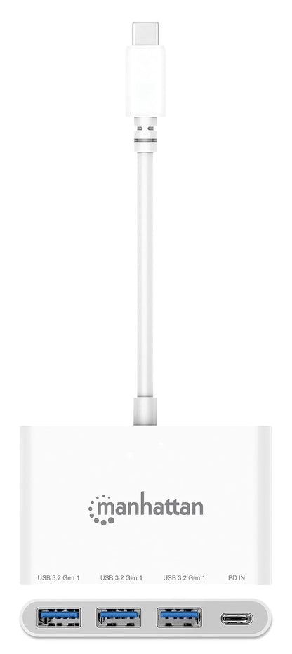 Manhattan 168434 - Hub USB-C 3.2 Gen 1 de 3 Puertos con Carga de 100 W