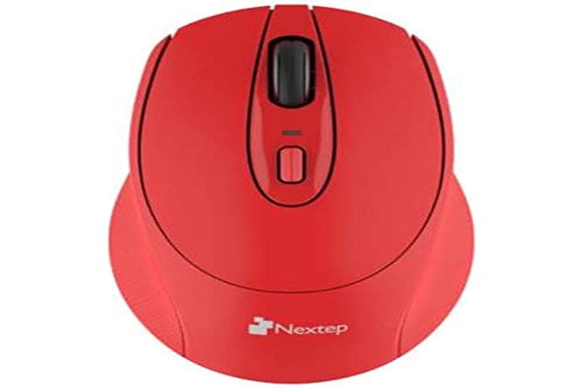 Nextep NE-411E Mouse Inalámbrico Ergónomico USB 1600 dpi, Batería Incluida, Color Rojo