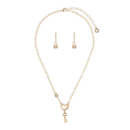 Anne Klein Collar y Aretes Dorado Llave | Caja para regalo, cierre gancho francés, aleación de metales, 1 collar + 2 pares aretes, baño dorado