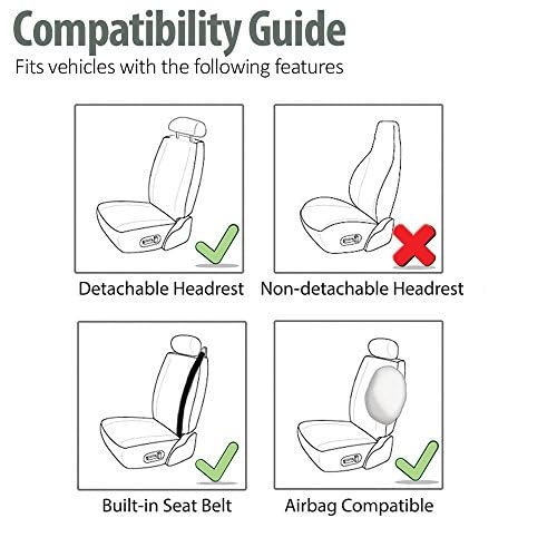 FH GROUP FH-FB351102 Pair Set All Purpose Flat Cloth Built-In Seat Belt Bucket Seat Covers Beige/Black- Fit Most Car, Truck, SUV, or Van