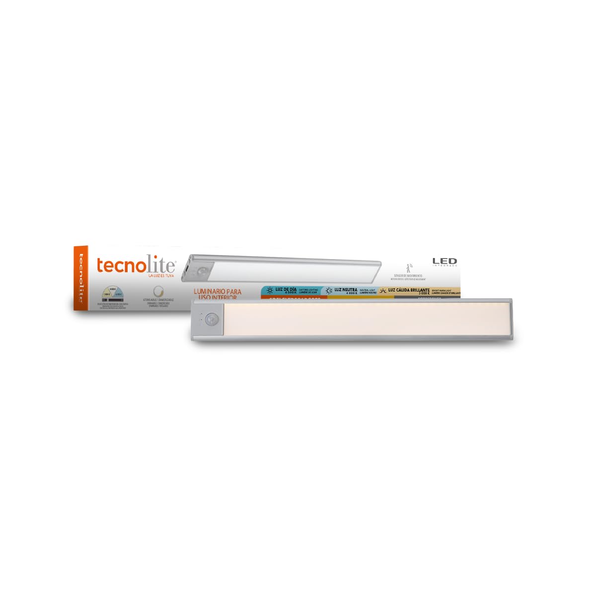 Tecnolite Lámpara Regleta LED Magnética Recargable, Sensor de Movimiento - 30 cm - 1.5 Vatios
