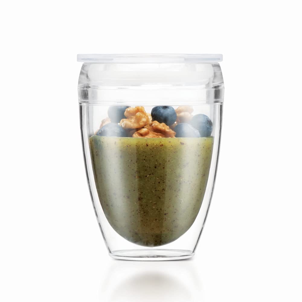 Bodum Vaso de doble pared irrompible con tapa, 2 unidades, Transparente, 10 oz, 1
