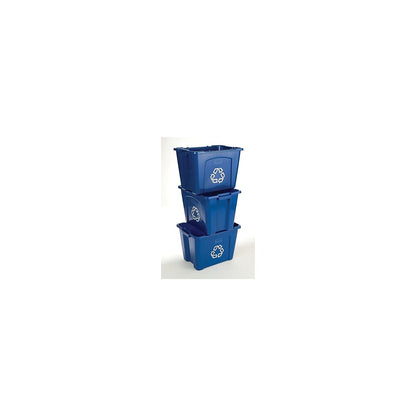 Rubbermaid Commercial Products – Caja de Reciclaje Apilable con Asas Integradas para Fácil Transporte, Bote Resistente para Interiores y Exteriores, Capacidad de 53 L, Azul FG571473BLUE