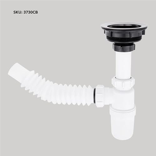 Dica 3730CB Céspol Flexible Bote Grande con Contracanasta para Fregadero, Trampa para Tarja con Tubo Flexible, Desagüe para Cocina, Plástica