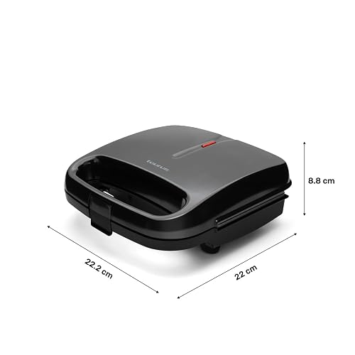 TAURUS COSMOS | Sandwichera antiadherente | Práctica y compacta | 2 sandwiches | 750 W | Indicadores luminosos de encendido y apagado | Seguro de cierre | Enrolla cable | Negro