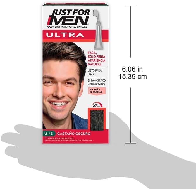 Just For Men Ultra, Tinte para Canas Castaño Oscuro U45 con Cepillo de Fácil Aplicación, 35g. Paquete de 3