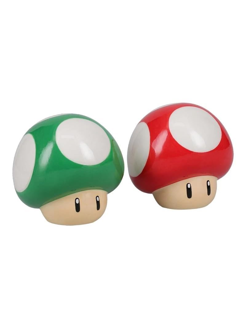 Super Mario Brothers - Juego de salero y pimentero de hongos con licencia oficial de Nintendo rojo y verde para decoración de cocina y hogar, regalo de inauguración de la casa para fanáticos de