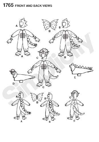 Simplicity 1765 - Patrones de Costura para Disfraz de Dinosaurio para niños y Perros, Tallas de 3 a 8 y Tallas de Perro
