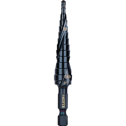 Klein Tools QRST01 Broca escalonada, espiral de liberación rápida, doble fluida, 1/8 a 1/2 pulgadas, vástago hexagonal, acero cortado, madera, plástico, aluminio