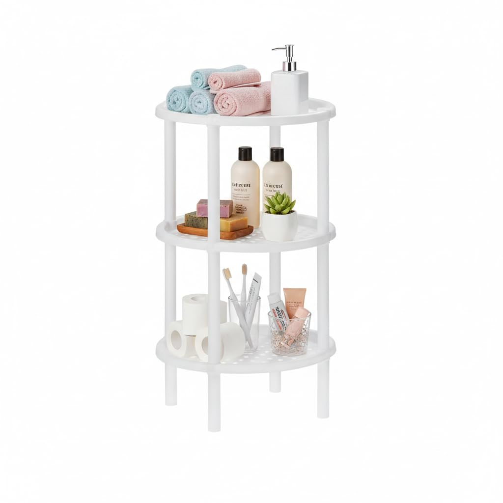 Italhome Estante De Plástico Redondo con 3 Repisas, Organizador Multiusos para Interior Ideal para Almacenamiento Ring
