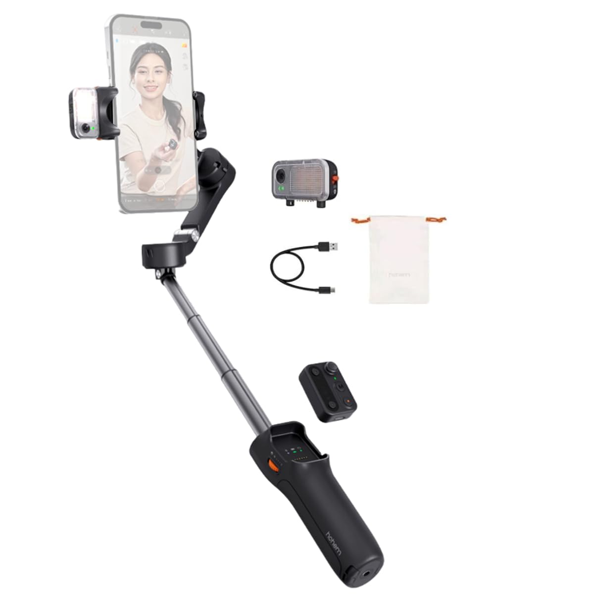 Hohem iSteady V3 Estabilizador para Celular, Gimbal 3 Ejes con AI Tracking sin App, Luz Ajustable, Control Remoto, Selfie Stick, Trípode, iPhone Android, Vlog TikTok Youtube, Negro