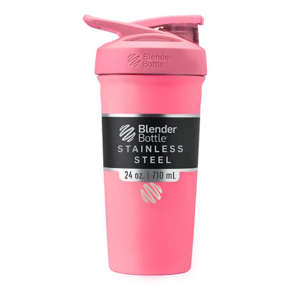 BlenderBottle Strada Botella Agitadora de Acero Inoxidable Aislada, 24 oz - Strada Flip - Rosado