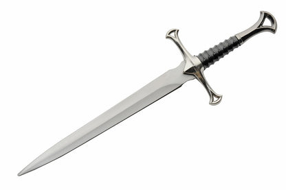 Cuchillo de réplica de daga con punta de aguja plateada de 12.5 pulgadas con funda