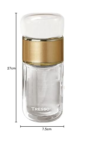 TRESSO Botella de Vidrio Doble Pared con Infusor para Tisana 250 ml, Color Dorada