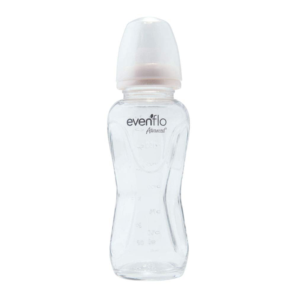 Evenflo Advanced Biberón de Vidrio Anticólicos, Cuello Estándar, Transparente, Silicón Libre de BPA, Flujo Medio, 210ml, 3+ Meses, 1 Pieza