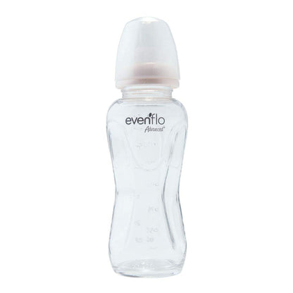 Evenflo Advanced Biberón de Vidrio Anticólicos, Cuello Estándar, Transparente, Silicón Libre de BPA, Flujo Medio, 210ml, 3+ Meses, 1 Pieza