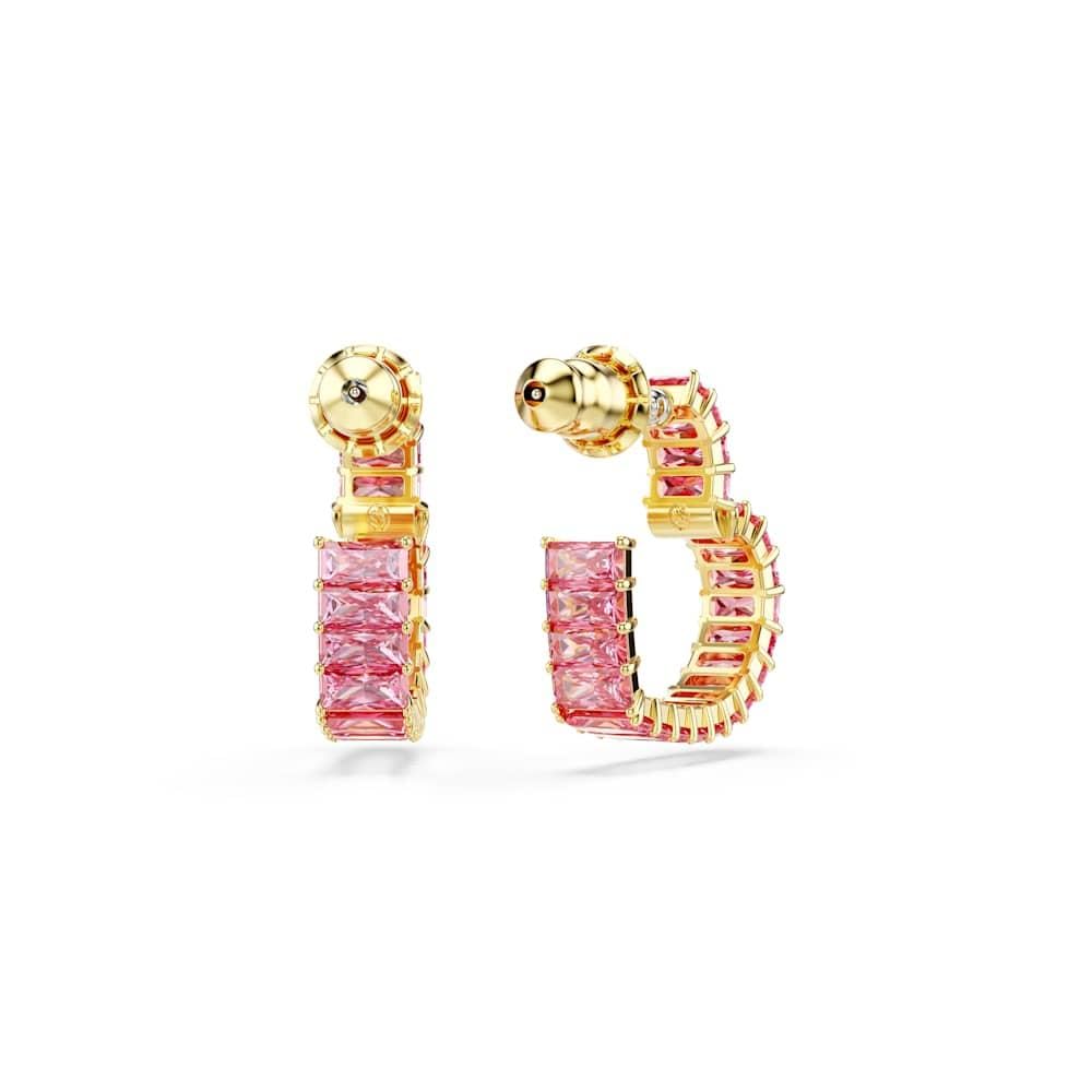 Swarovski Aretes de aro Matrix, Talla baguette, Corazón, Pequeños, Rosas, Baño tono oro