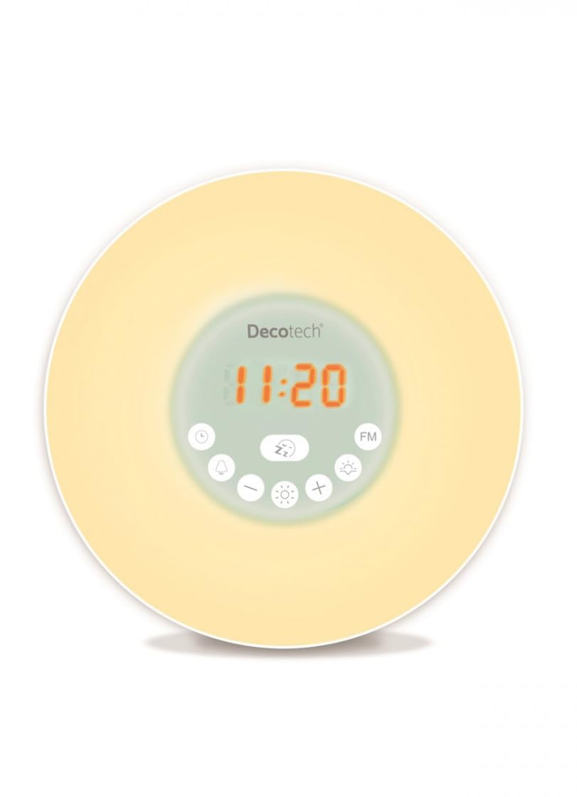 Lexibook, Decotech, Despertador Color Amanecer, luz Despertador, Radio FM, lámpara de cabecera, simulación de Amanecer y Atardecer, 6 Sonidos Naturales, Snooze, luz Nocturna, RL998