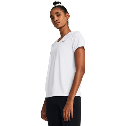 Under Armour Tech Playera Manga Corta Cuello en V Mujer - (100) Blanco - Negro - CH