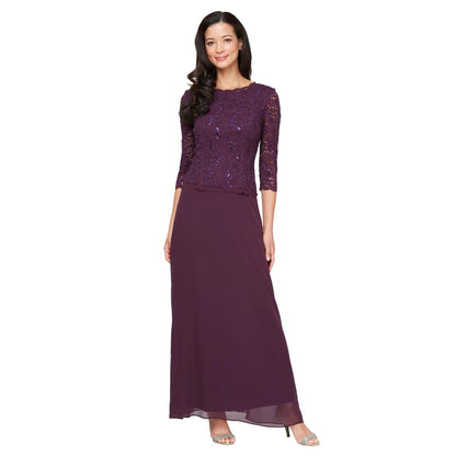 Alex Evenings Vestido Largo Falda Línea A con Encaje - Violeta (Deep Plum) - 6