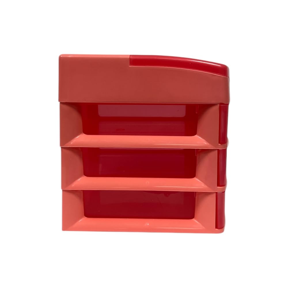Italhome Cajonera de Plástico Sesia Salmon, Mini Organizador de Escritorio Multiusos con 3 Cajones Transparentes