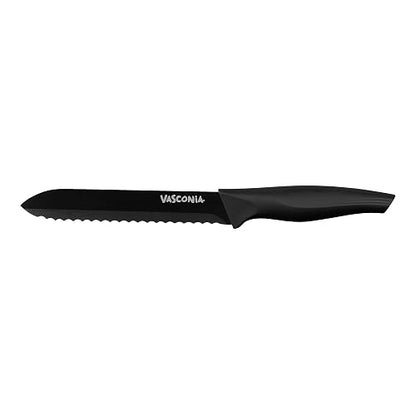 Vasconia | Cuchillo Multiusos Esencial de Acero Inoxidable 5.5" Negro | Hoja anodizada, Mango soft touch, Antideslizante, Alta resistencia, Multiusos, Punta afilada, Control de corte, Uso diario