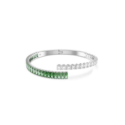Swarovski Brazalete Matrix, Tallas mixtas, Verde, Baño de rodio