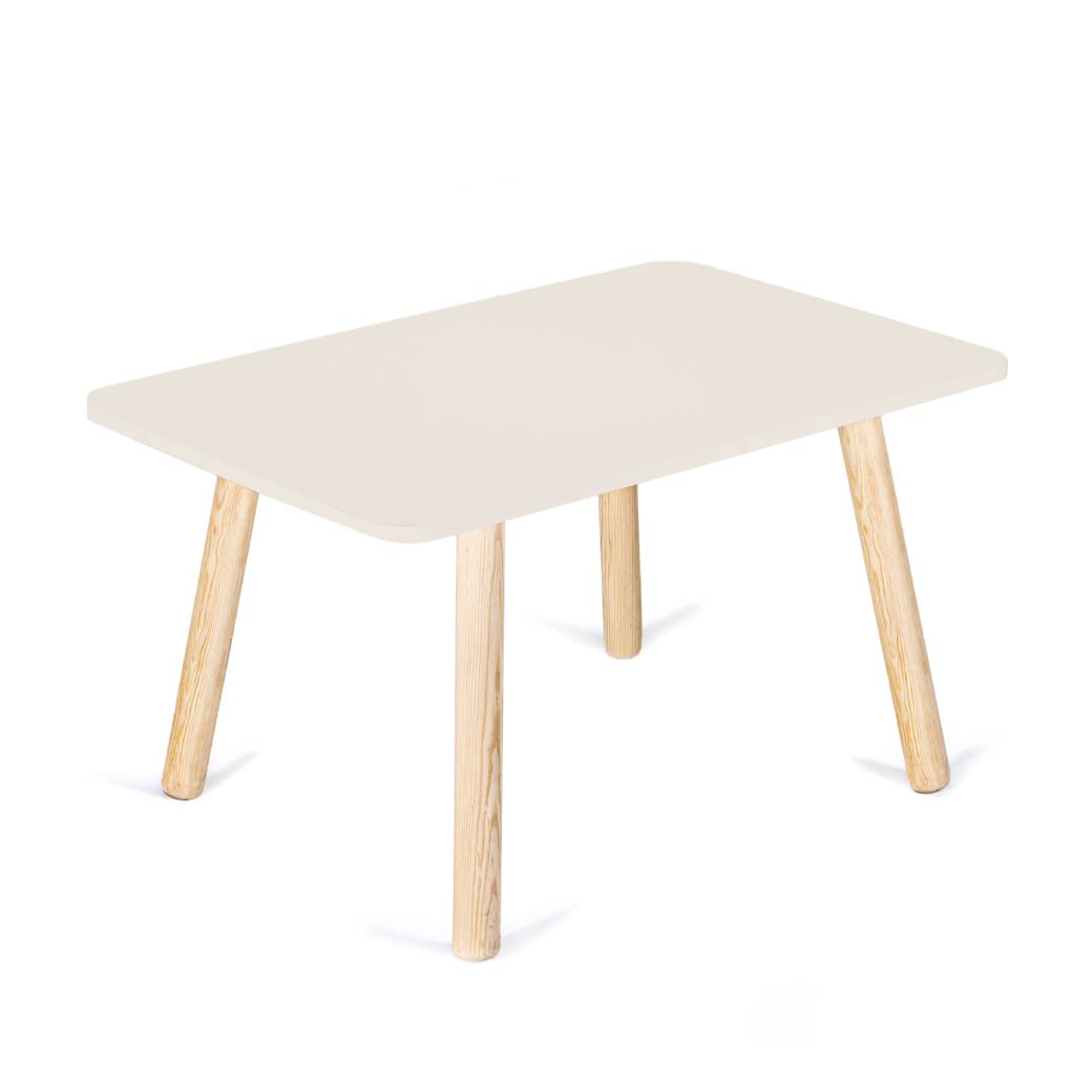 DUDUK Mesa Rectangular Infantil de Madera, Estilo Montessori, 2 a 9 años - 90 cm x 60 cm x 50 cm - Blanco ostión