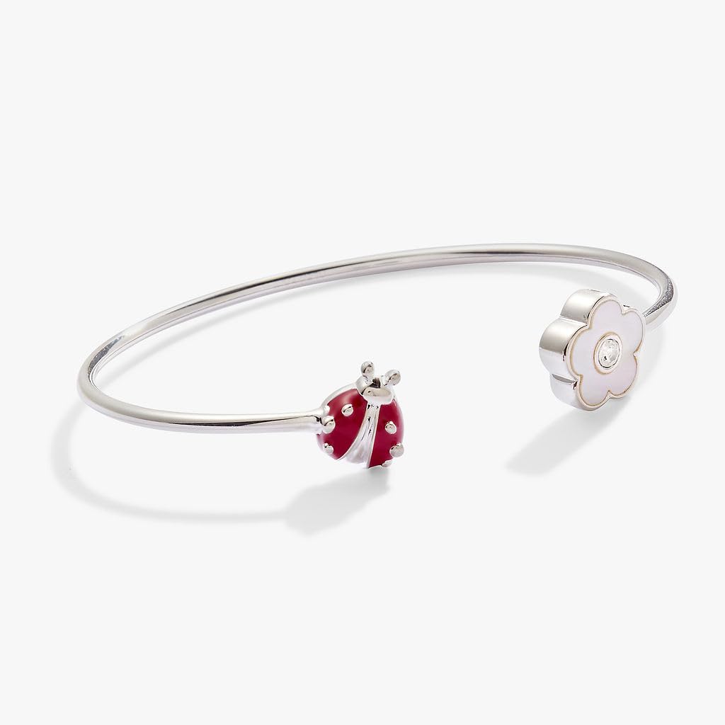 Alex and Ani Brazalete Flexible Mariquita y Margarita | Brazalete Abierto para Mujer | Esmalte, Cristal | Pulsera de Flor para Mujer | Joyería Floral