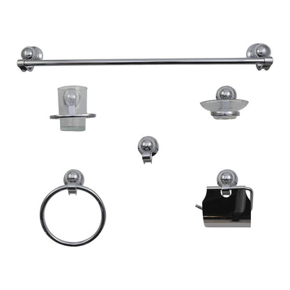 Anbec JAB6106C Juego de Accesorios para Baño 6 Piezas, Cuerpo Metálico, Incluye 1 Toallero de Barra, 1 Cepillero con Vaso, 1 Porta Rollo, 1 Jabonera con Base, 1 Toallero de Argolla, 1 Gancho, Cromado