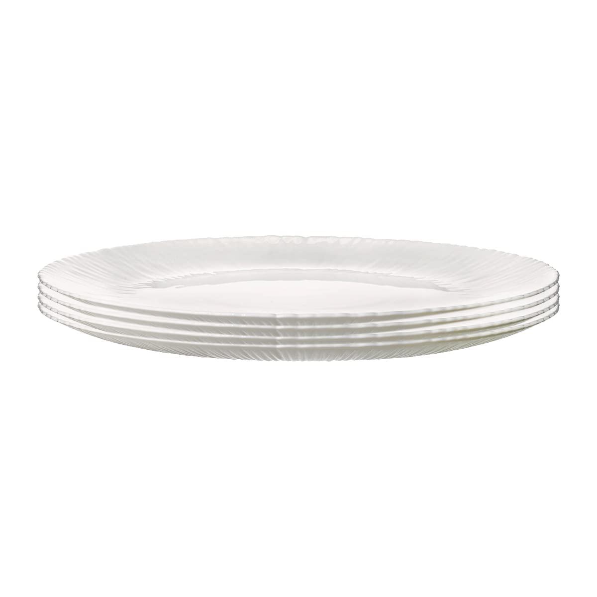 Trilogy | Set de 4 Platos Pequeños Postre o Ensalada Modernos, de Vidrio Opal Templado en Forma de Coco con Líneas en Relieve, Colección Tropicale, Redondos, Blanco, 20 cm, Hecho en Italia