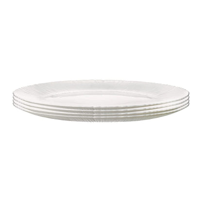 Trilogy | Set de 4 Platos Pequeños Postre o Ensalada Modernos, de Vidrio Opal Templado en Forma de Coco con Líneas en Relieve, Colección Tropicale, Redondos, Blanco, 20 cm, Hecho en Italia