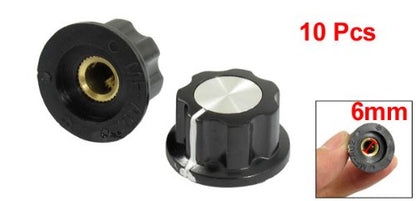 Uxcell A13041000ux0108 - Pomos giratorios para 6 mm de diámetro, potenciómetro de eje de 6 mm, 10 unidades, 19 mm, color negro