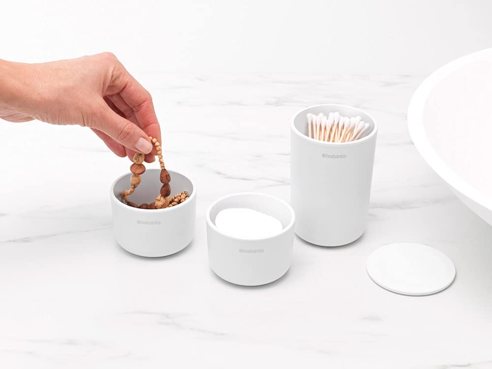 BRABANTIA | Accesorios para Baño Apilables | Blanco | Juego de 3 Piezas | Organización Compacta y Elegante