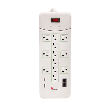 Smartbitt Supresor de Picos: Protección de Picos de Voltaje 12 contactos, 2 Puertos USB y 5 líneas telefónicas - Blanco