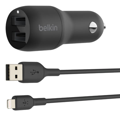 Belkin Cargador para Automóvil Doble USB-A de 24 W Boost↑Charge™ + Cable USB-A a Lightning
